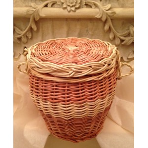 Autumn Gold Natural Buff & Creamy White Band Wicker Cremation Ashes Urn